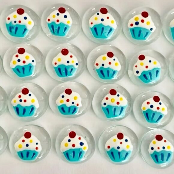 24 Hand Painted Gems CUPCAKES - Set of 24 Glass Gems Birthday Party, Decorations - Picture 5 of 5